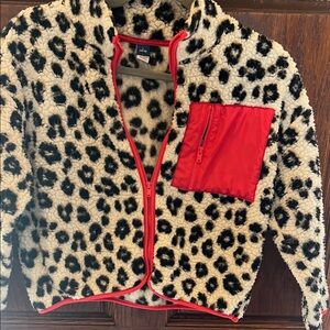 Old Navy Kids Leopard Sherpa Jacket with Red Trim